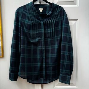 J. Crew Teal and Black Checkered Top